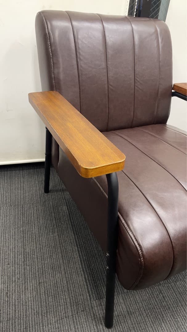 ★中古格安！合成皮革 1人用ソファ (Nシールド ステイン2KD DBR)