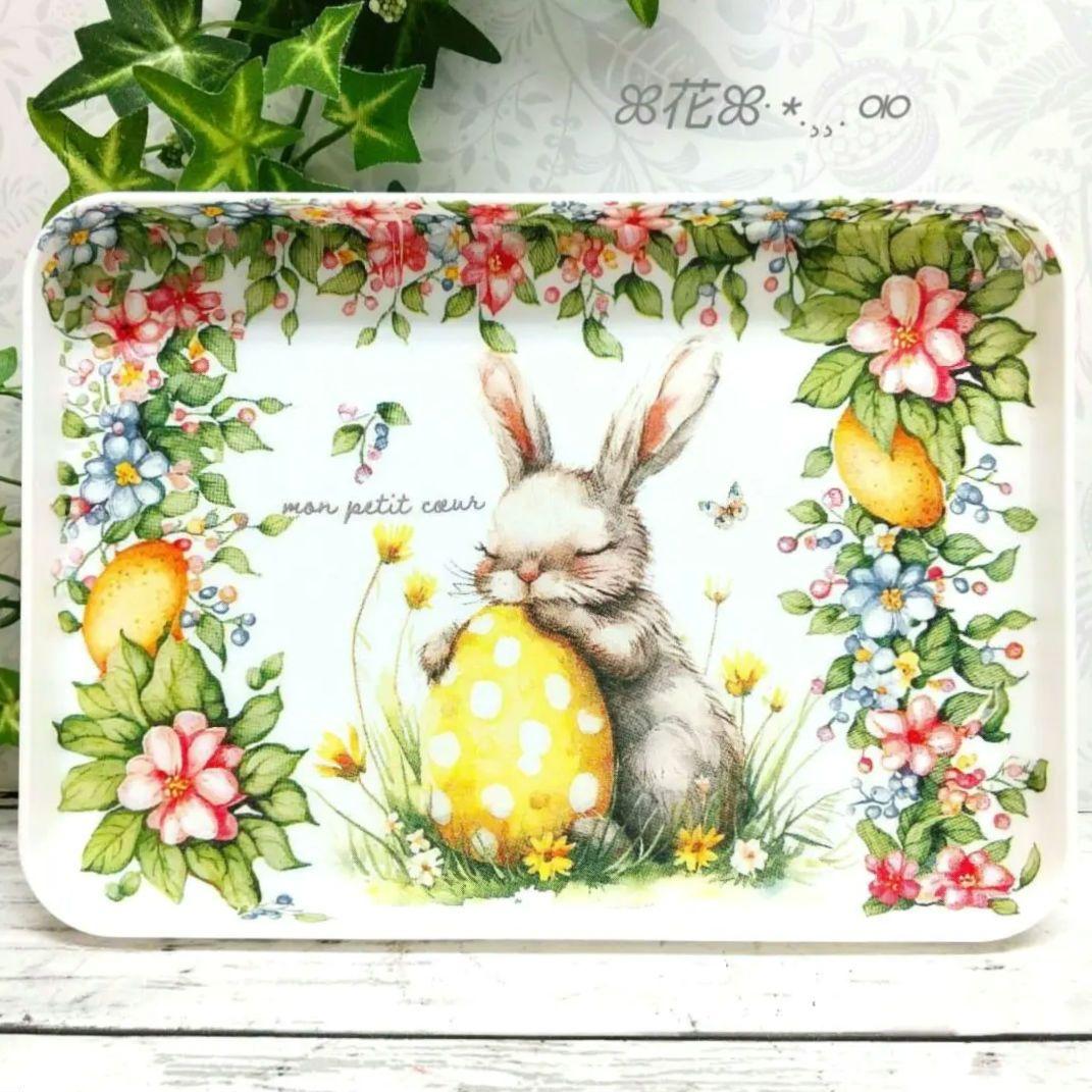 デコパージュꔛ‬ꕤアクセサリートレイ(大) ♡小物入れ♡花うさぎ♡インテリア雑貨