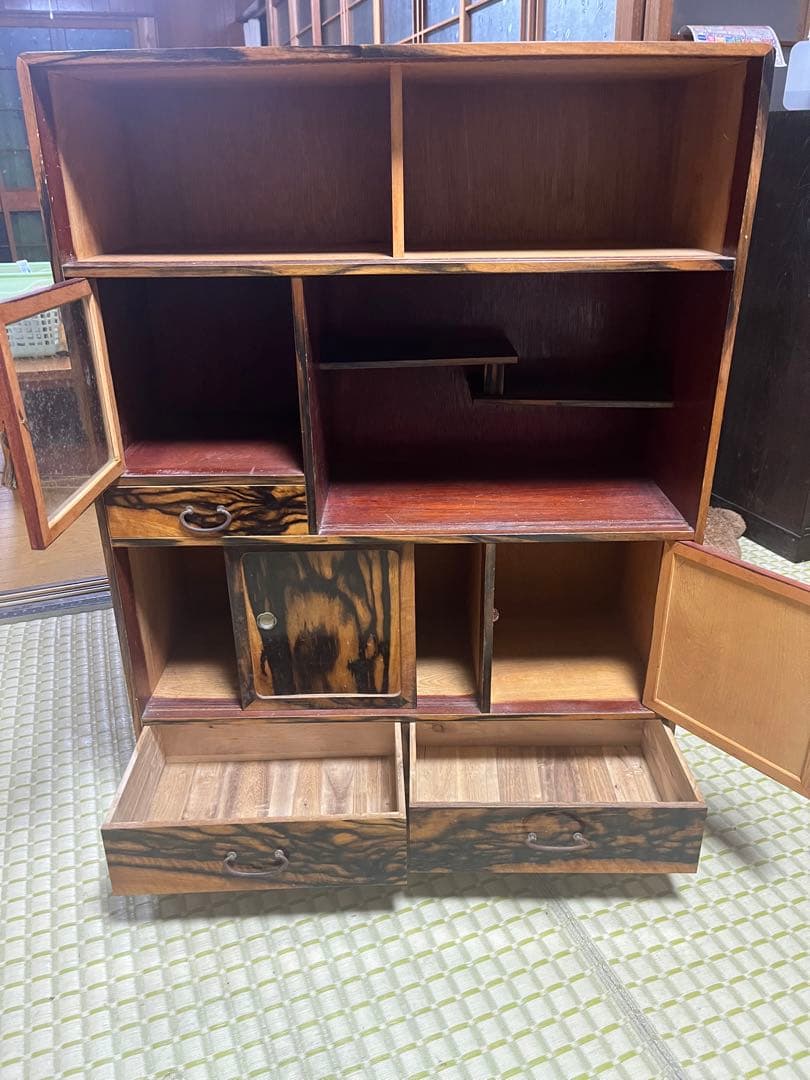 黒柿張り　茶箪笥　骨董品　超希少　欅と黒柿造り 高級　ヴィンテージ