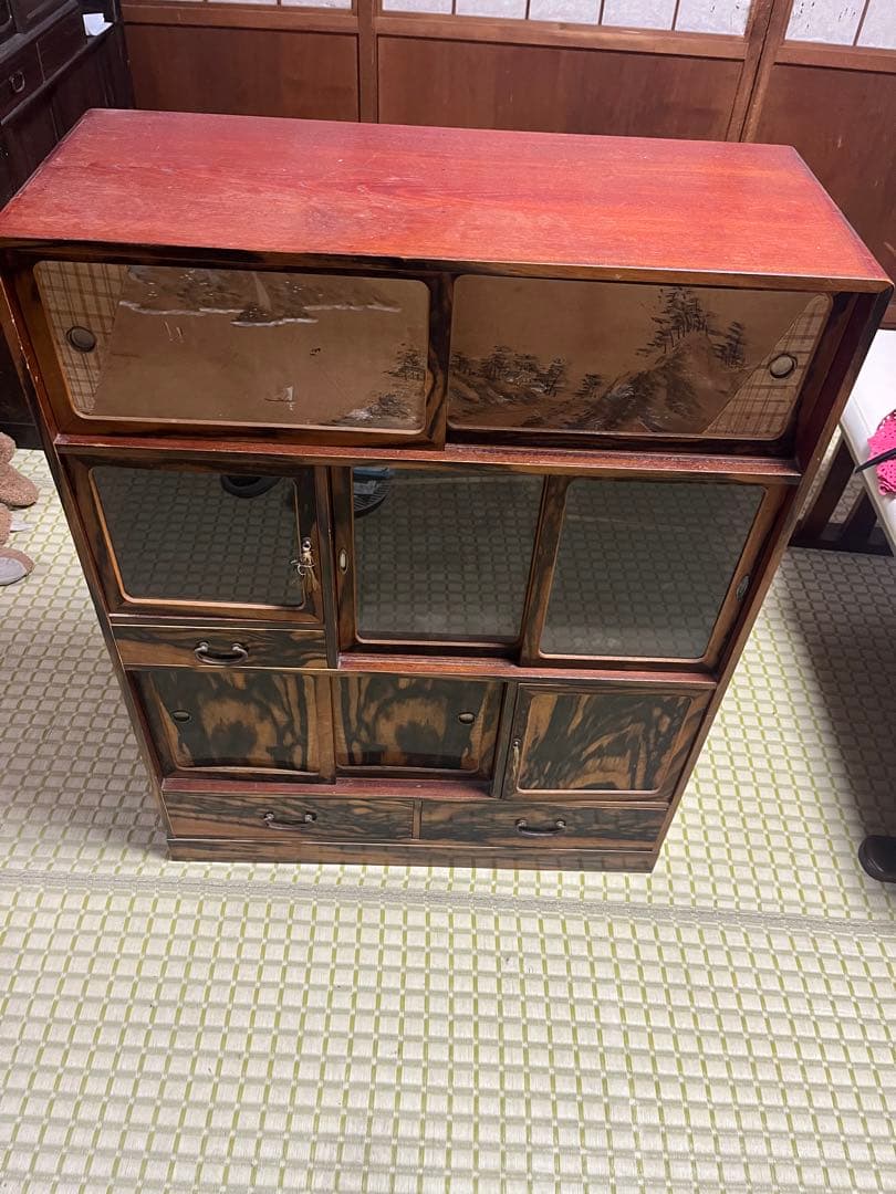 黒柿張り　茶箪笥　骨董品　超希少　欅と黒柿造り 高級　ヴィンテージ