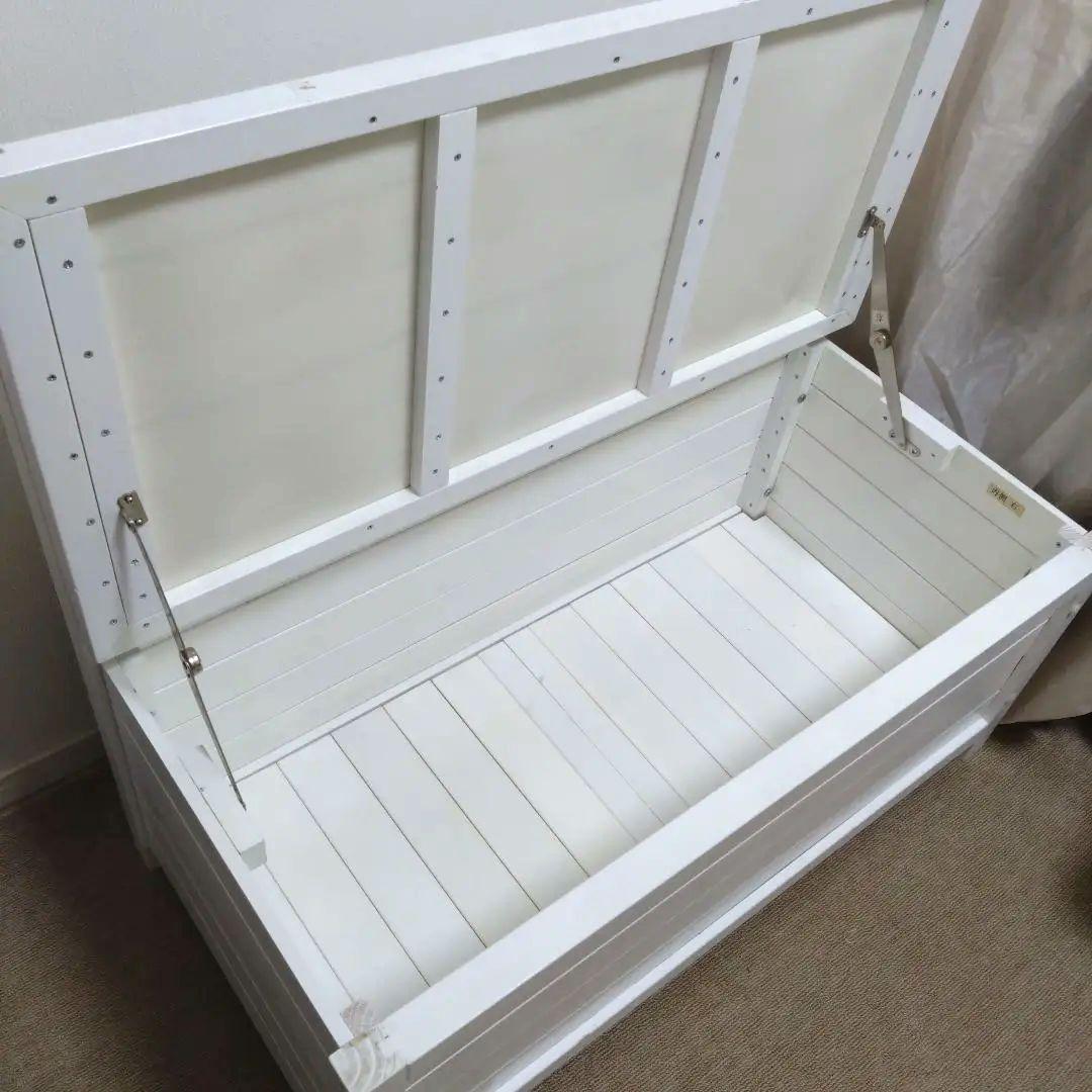 ホワイト木製収納付きベンチ