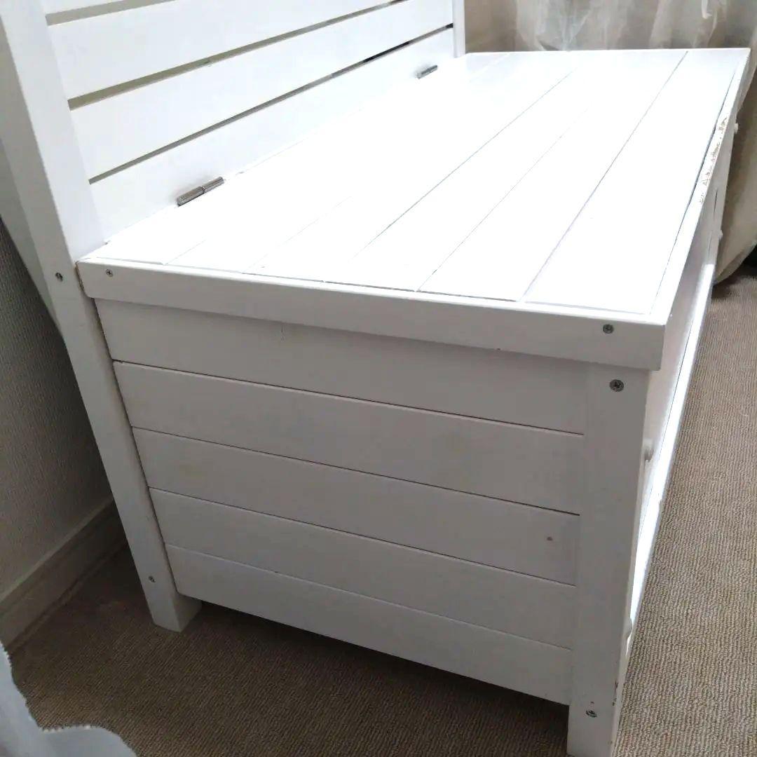 ホワイト木製収納付きベンチ