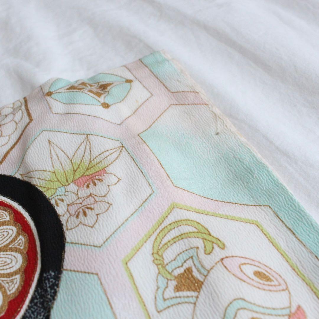 七五三 7歳 女の子 子供 アンティーク 鶴 着物 帯 セット