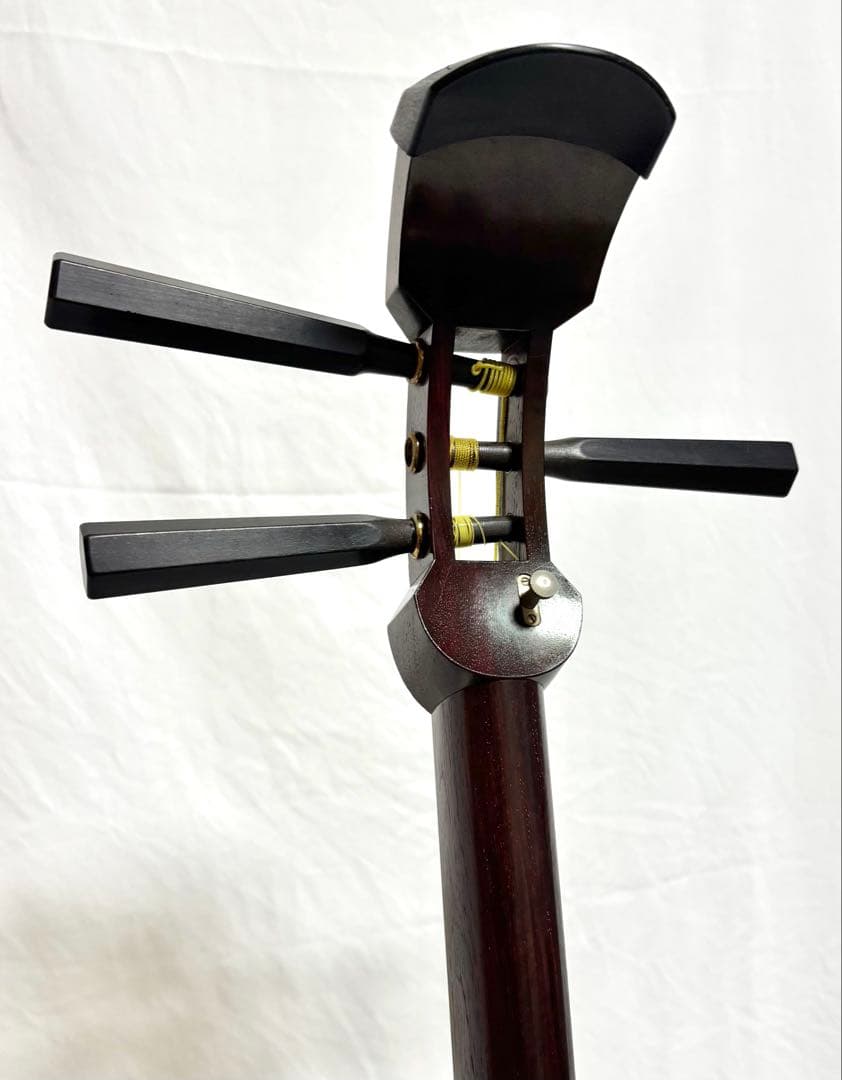 【皮破れ有】三味線セット 中棹 綾杉彫り 東さわり 三つ折れ