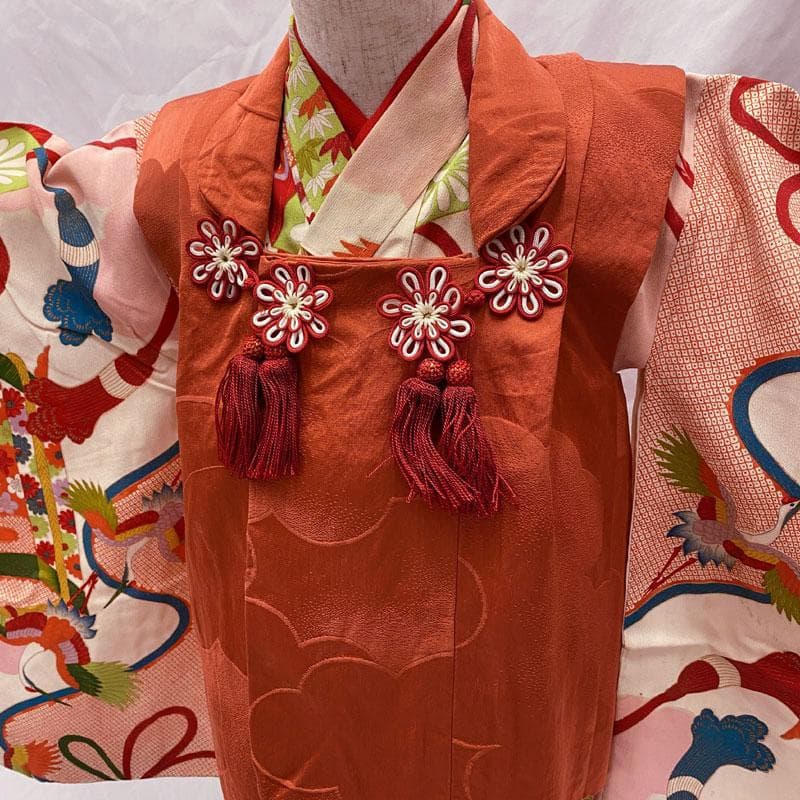 511ag28◎七五三 三歳 女の子 アンティーク着物&被布 レトロ 総柄◎