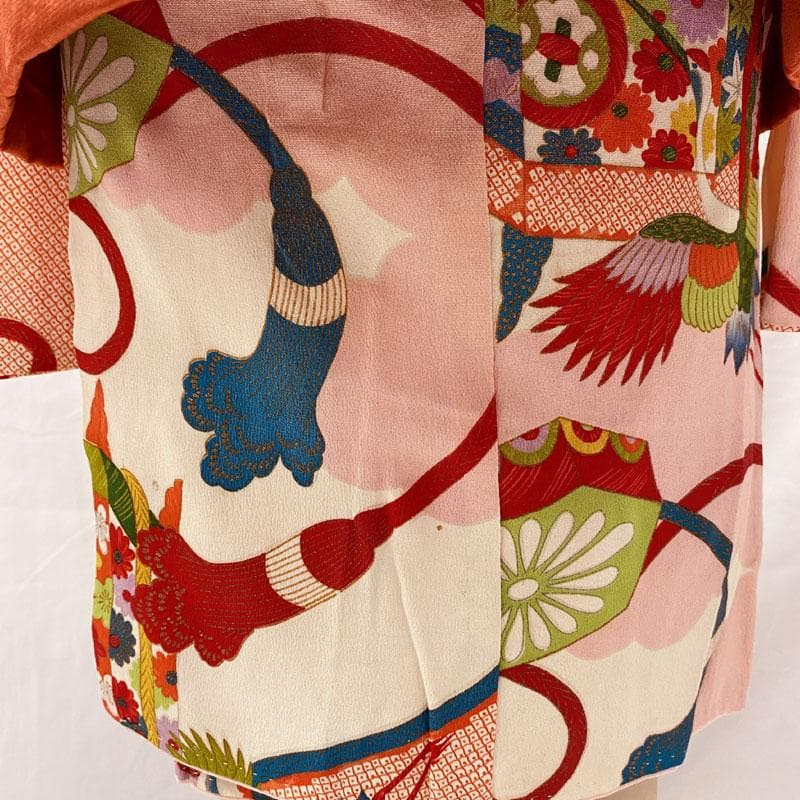 511ag28◎七五三 三歳 女の子 アンティーク着物&被布 レトロ 総柄◎