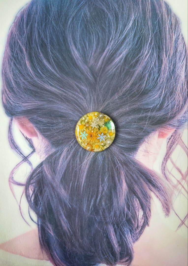 レジン　猫　ドライフラワー　ヘアゴム　ブローチ　ポニーフック　No.382