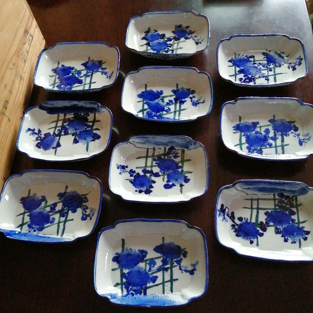 伊万里　染付隅切角皿　10枚　19cm　明治期