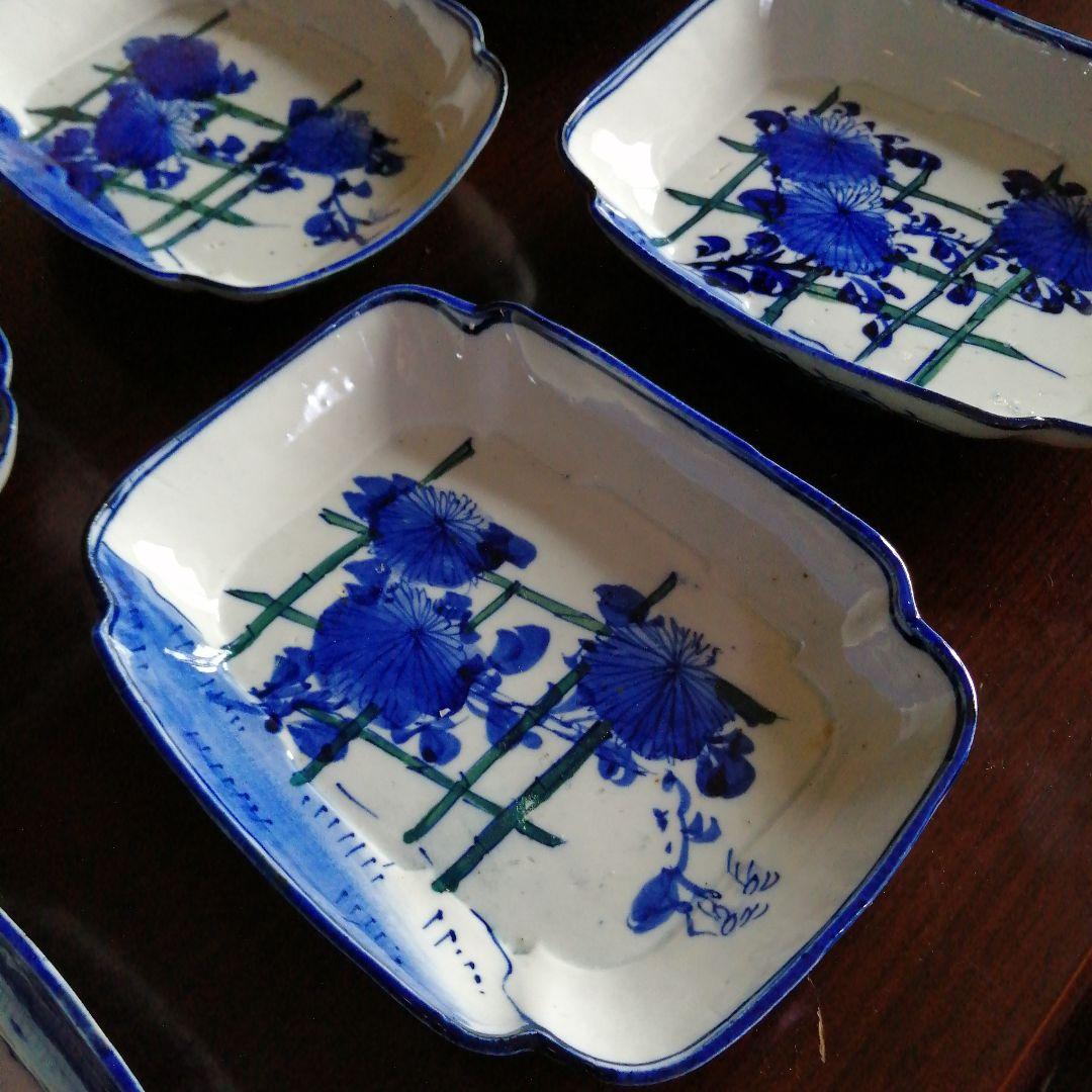 伊万里　染付隅切角皿　10枚　19cm　明治期