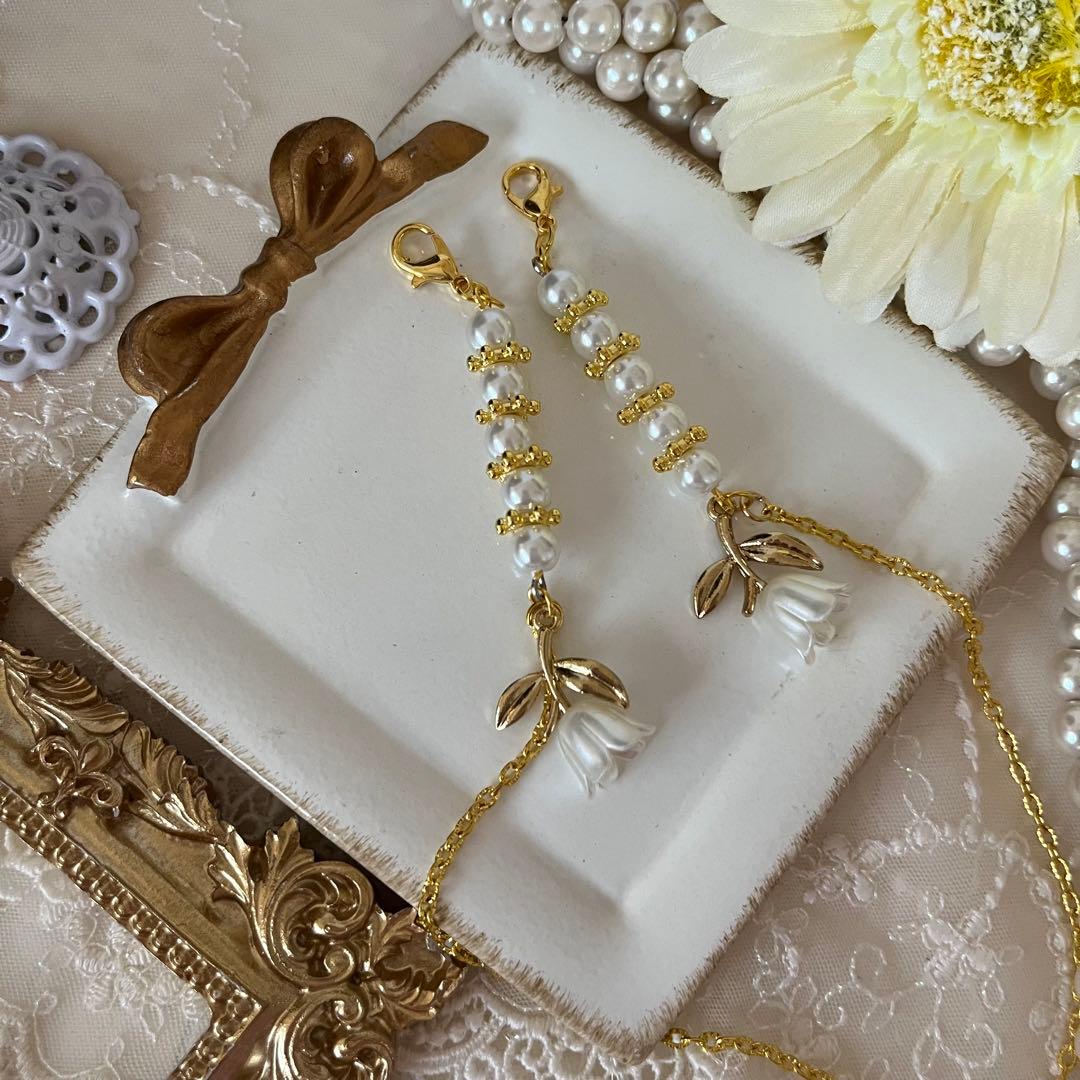 ♪❤️ 花パールロンデルマスクチェーンメガネチェーンハンドメイド