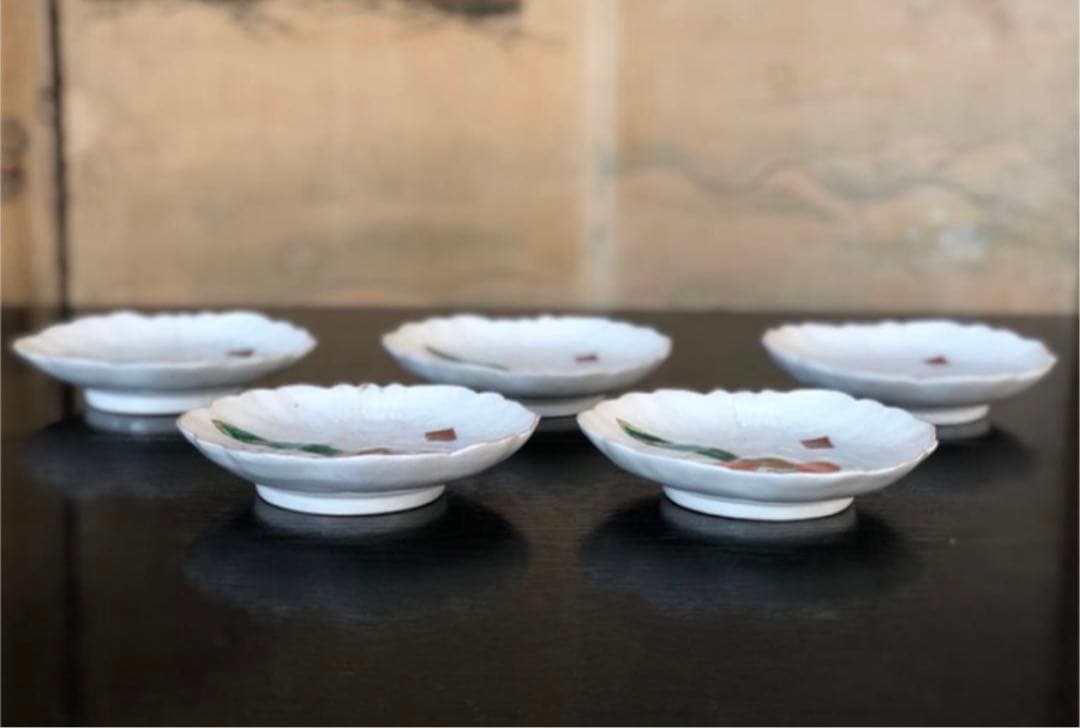 「母」古伊万里 枇杷図 変わり皿 5客 （806Ａ）