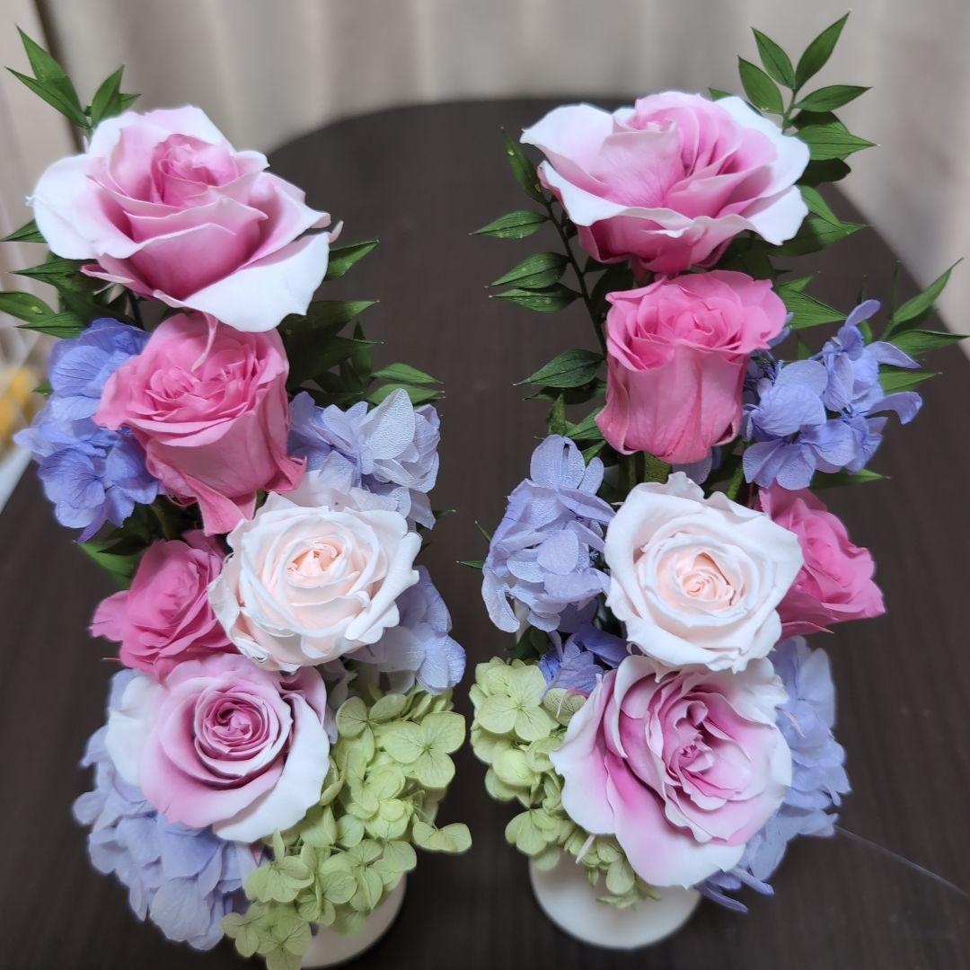 特選仏花 お供え花　　一対 造花無し　　 プリザーブドフラワー　花瓶付き