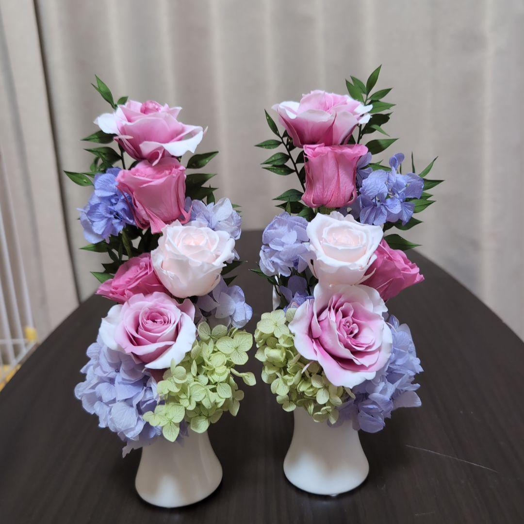 特選仏花 お供え花　　一対 造花無し　　 プリザーブドフラワー　花瓶付き