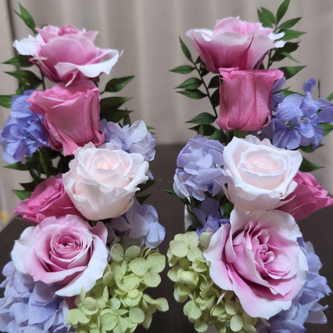 特選仏花 お供え花　　一対 造花無し　　 プリザーブドフラワー　花瓶付き