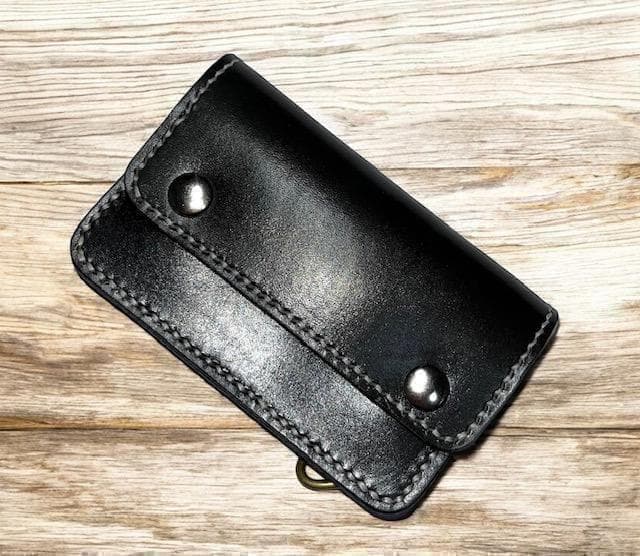 ミニトラッカーウォレット/姫路レザー芯通し黒色/黒色/ステッチ白色