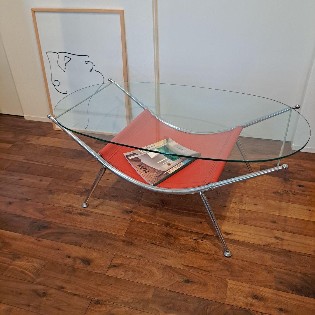 ヴィンテージ　ミッドセンチュリー ガラス センターテーブル ビンテージ メタル