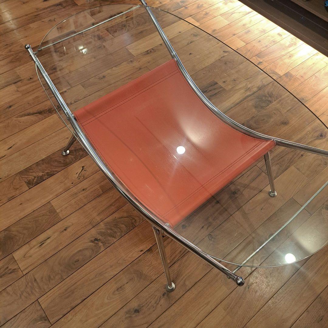 ヴィンテージ　ミッドセンチュリー ガラス センターテーブル ビンテージ メタル