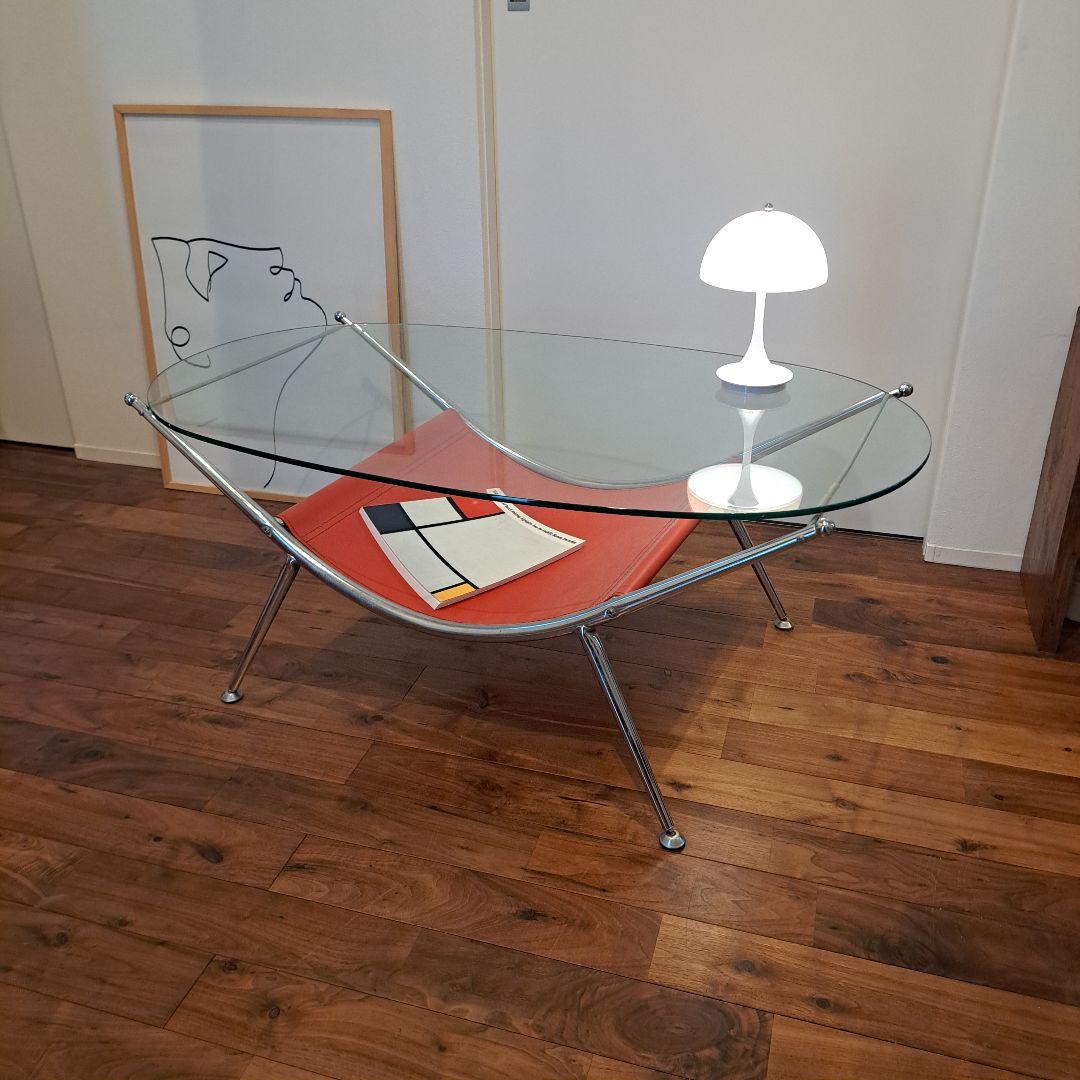 ヴィンテージ　ミッドセンチュリー ガラス センターテーブル ビンテージ メタル