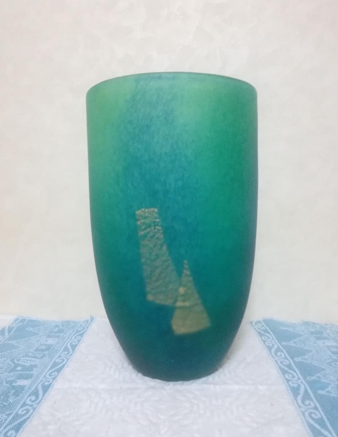 岩田工芸硝子 シーブルー ガラス造形 花瓶 生け花 草月流