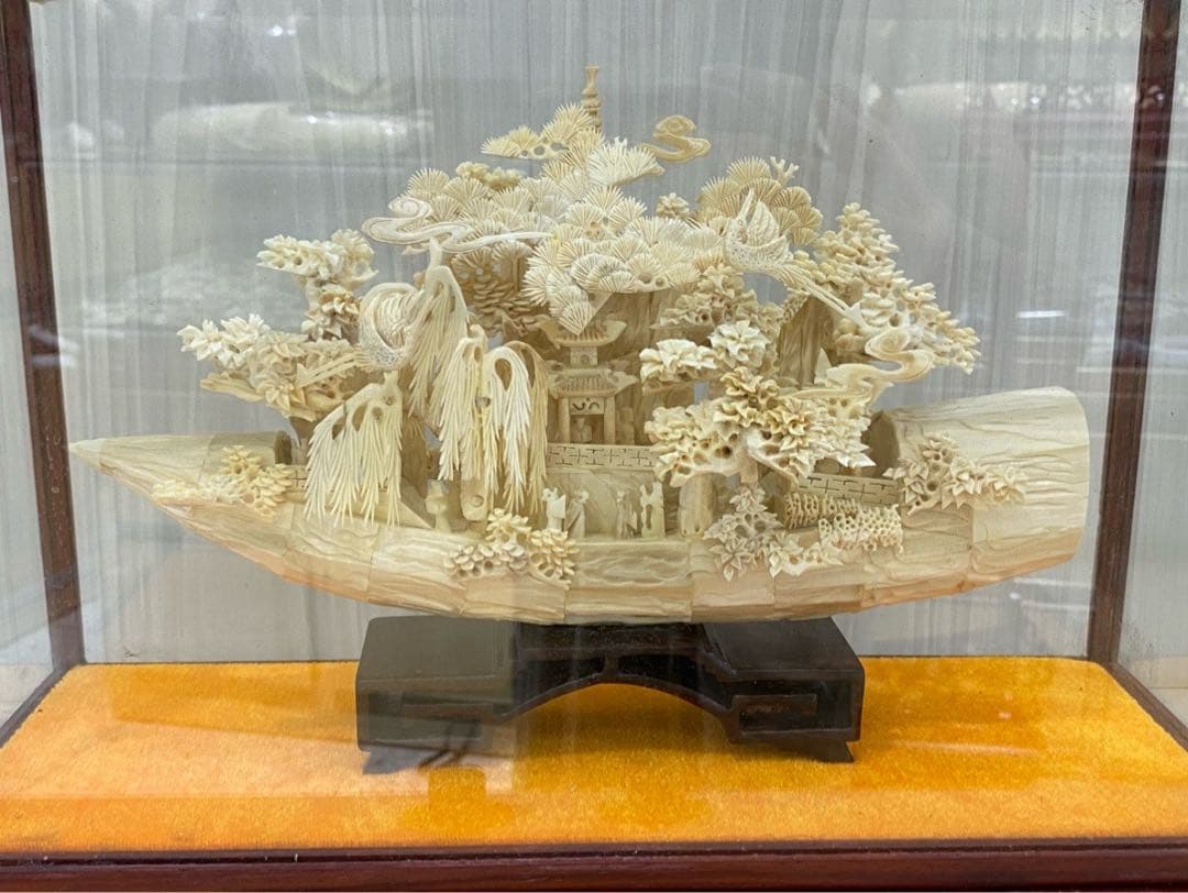 天然マンモス牙美しい手作り彫刻 順風満帆 置物飾り