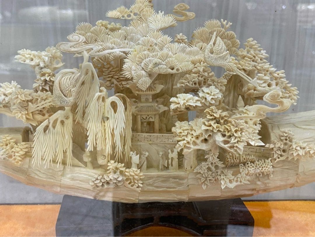 天然マンモス牙美しい手作り彫刻 順風満帆 置物飾り