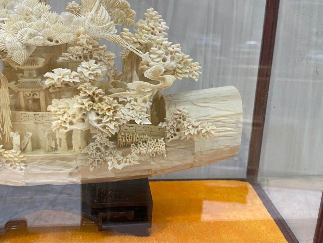 天然マンモス牙美しい手作り彫刻 順風満帆 置物飾り