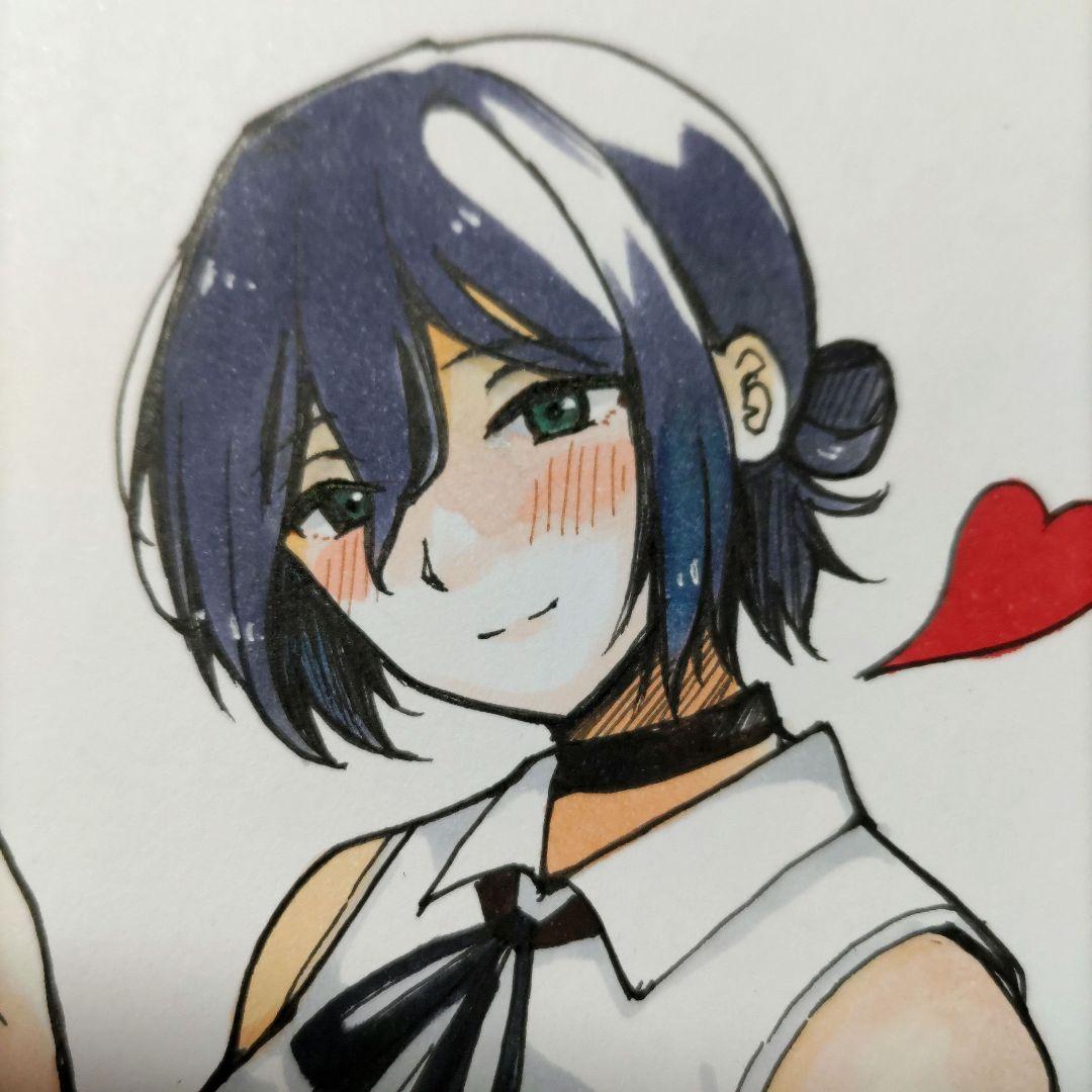 チェンソーマン レゼ 手描き ファンアート アナログ イラスト 色紙