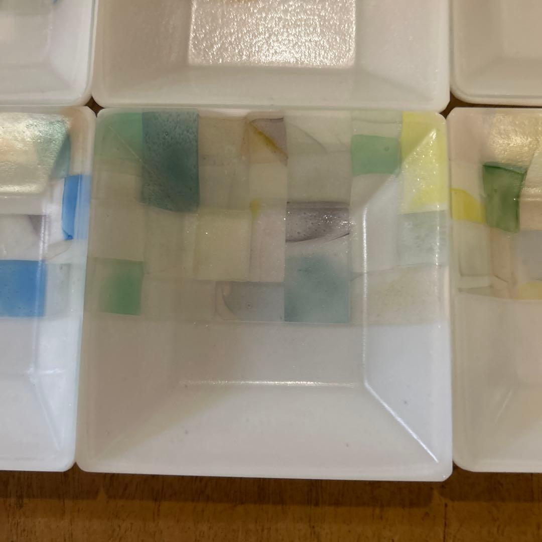 藤本咲　乳白パッチワークガラス皿　10枚