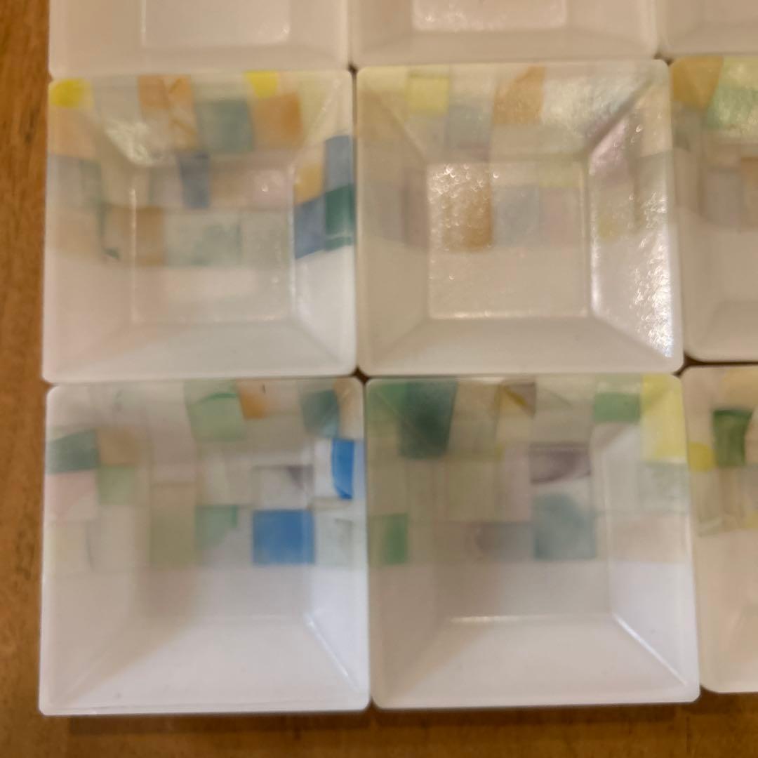 藤本咲　乳白パッチワークガラス皿　10枚