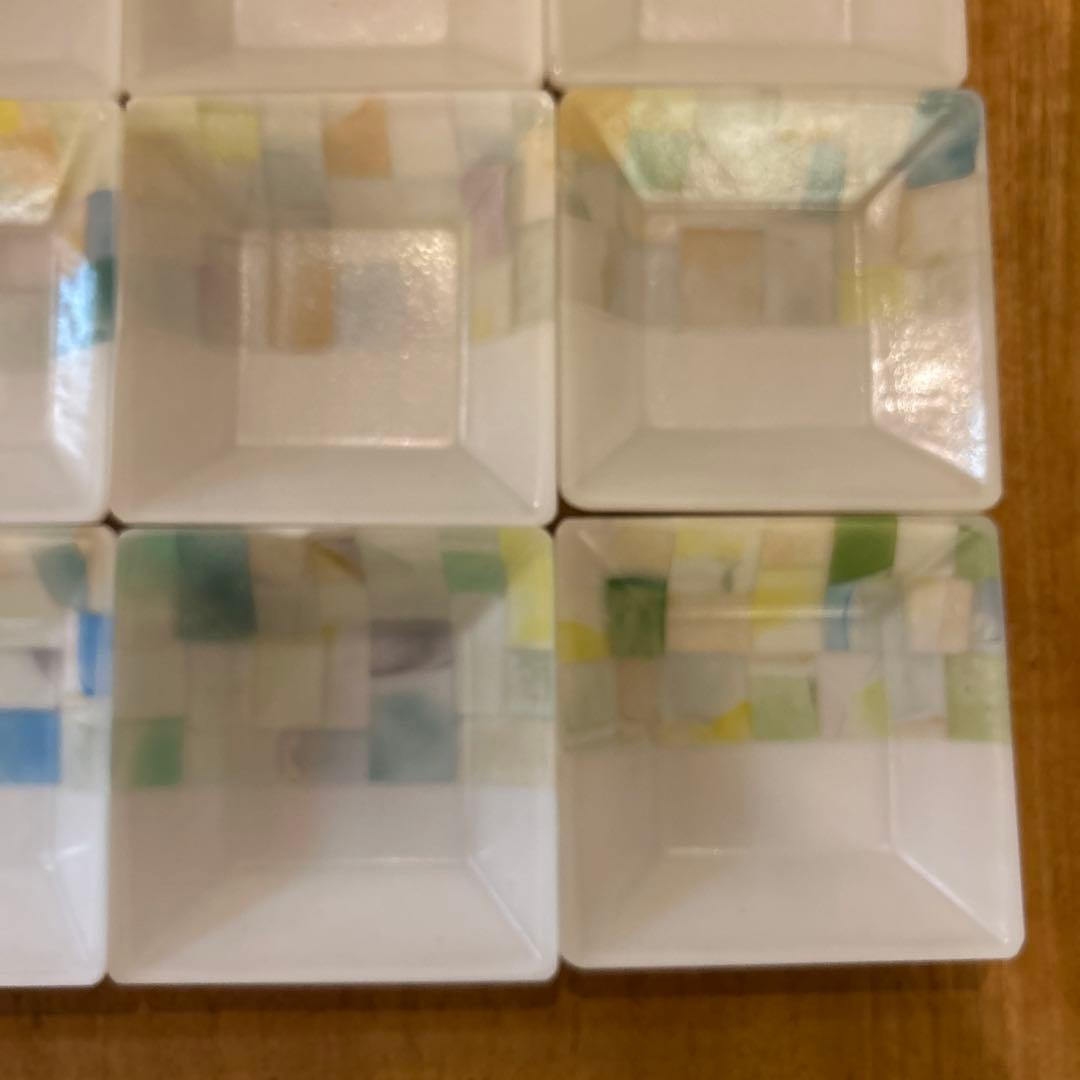 藤本咲　乳白パッチワークガラス皿　10枚