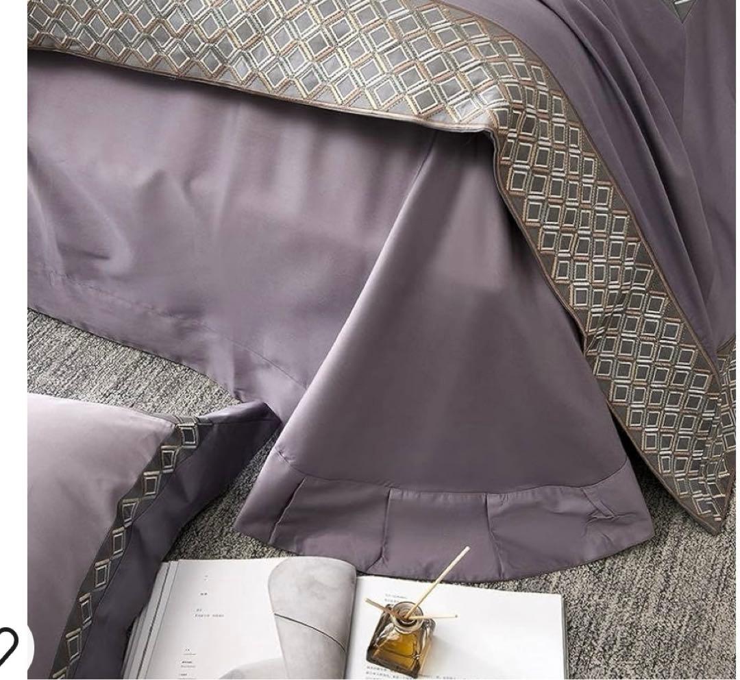 クイーン 寝具セット綿100% 紫 パープル シーツ 枕カバー 掛け布団カバー