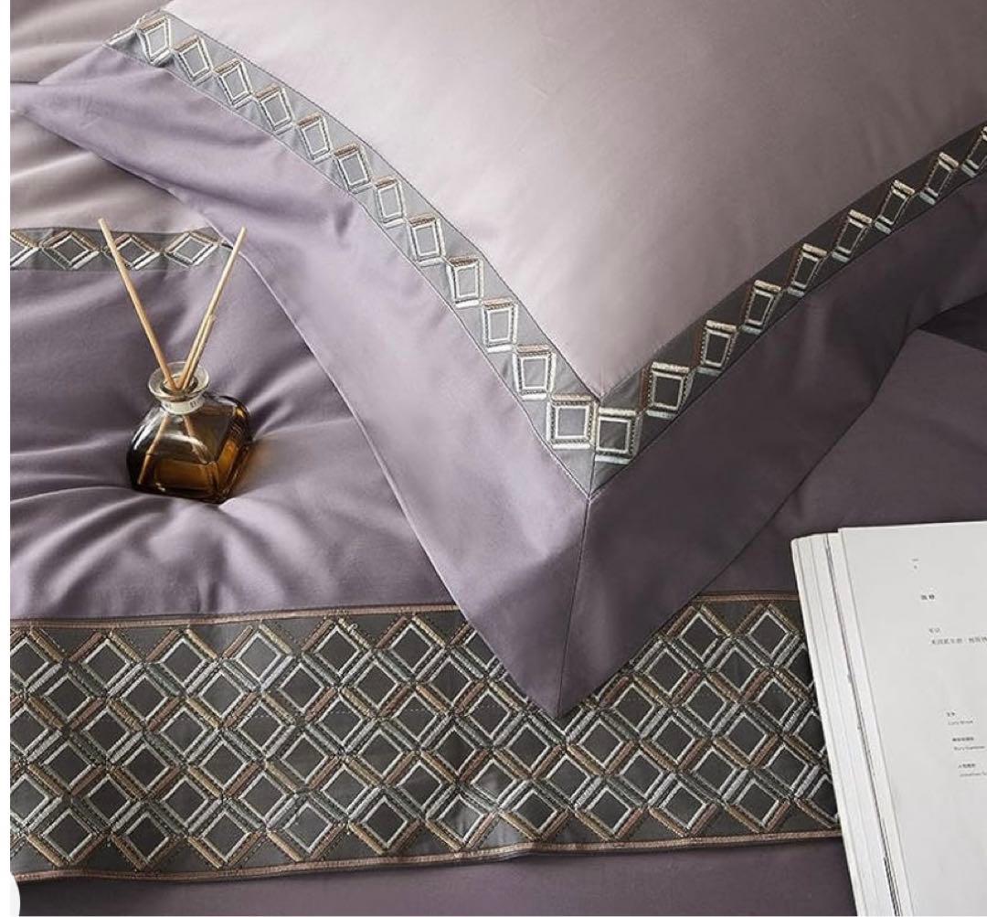 クイーン 寝具セット綿100% 紫 パープル シーツ 枕カバー 掛け布団カバー