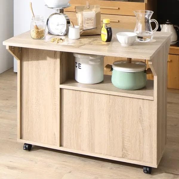 90cm幅 キャスター付き バタフライキッチンカウンター コンパクトにすっきり