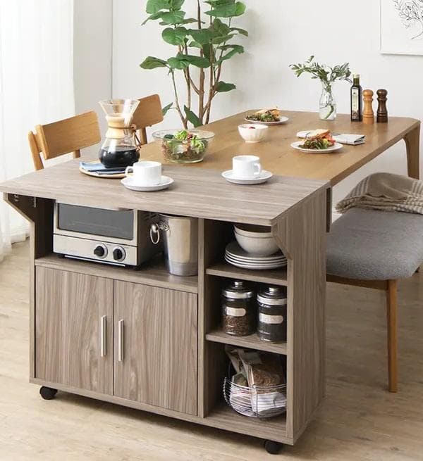 90cm幅 キャスター付き バタフライキッチンカウンター コンパクトにすっきり