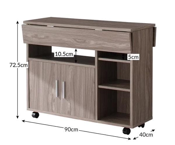 90cm幅 キャスター付き バタフライキッチンカウンター コンパクトにすっきり