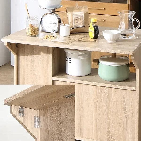 90cm幅 キャスター付き バタフライキッチンカウンター コンパクトにすっきり