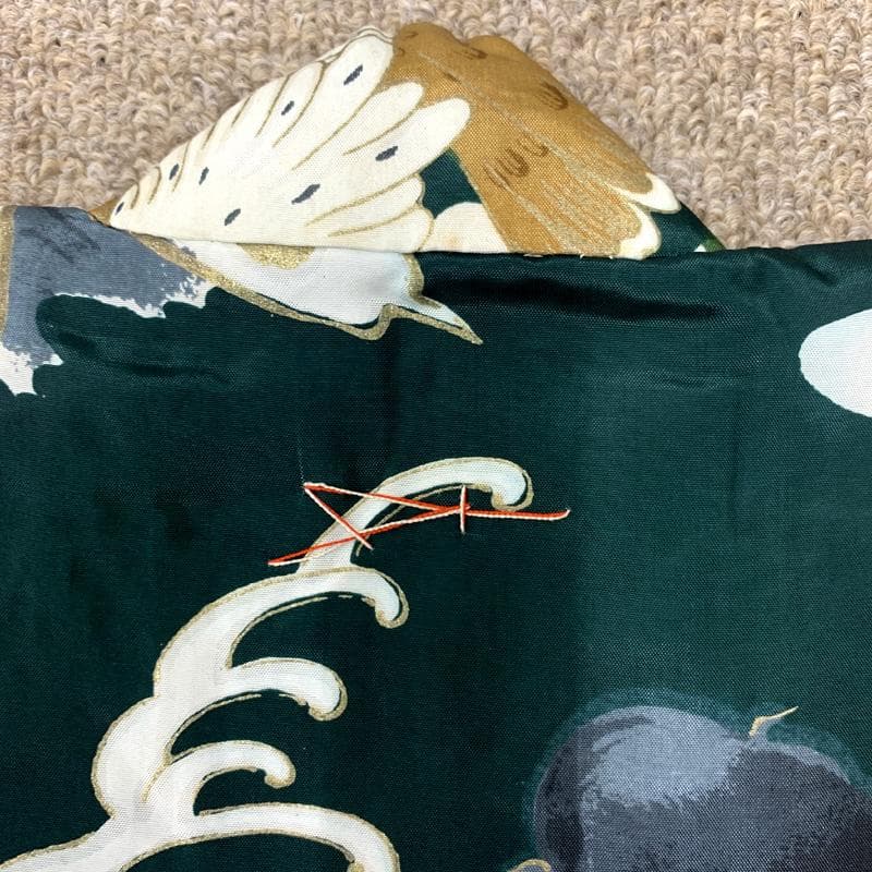 601ab2□七五三 三歳 セミアンティーク 男児 着物&被布 鯉 鷹 緑□美品