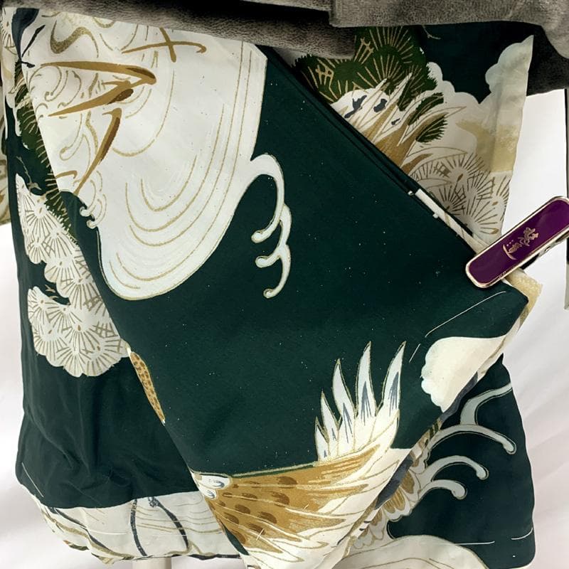 601ab2□七五三 三歳 セミアンティーク 男児 着物&被布 鯉 鷹 緑□美品