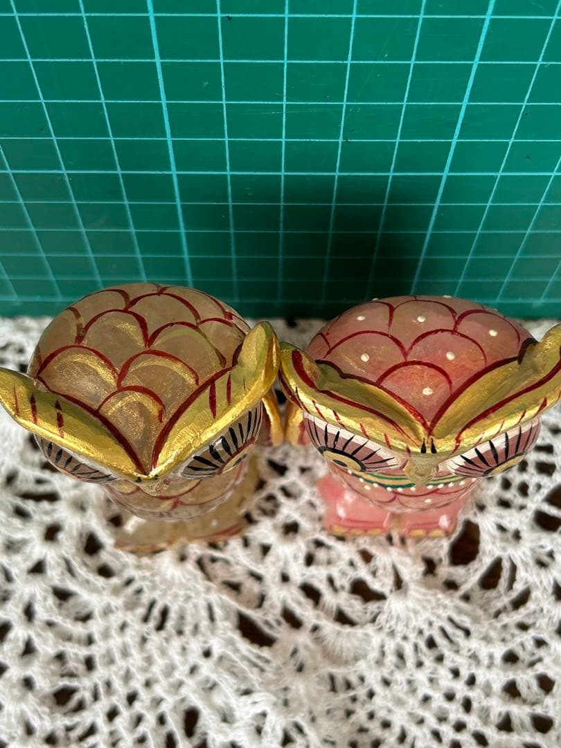 レア【天然石】 ペイント フクロウ ふくろう 梟 ペア 水晶、ローズクォーツ