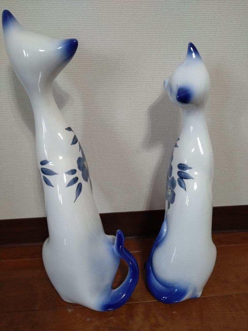 【昭和レトロ】 陶器製 シャム猫 置物 インテリア オブジェ 飾