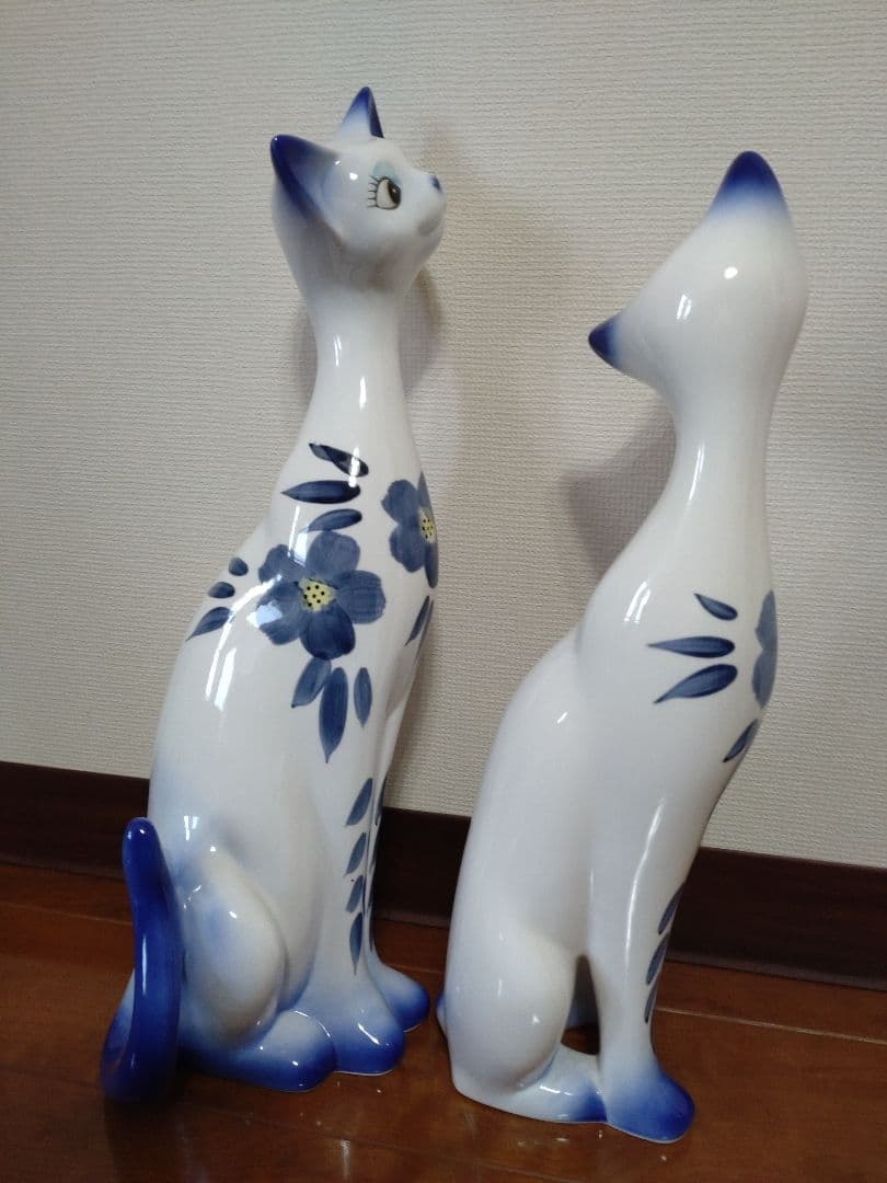 【昭和レトロ】 陶器製 シャム猫 置物 インテリア オブジェ 飾