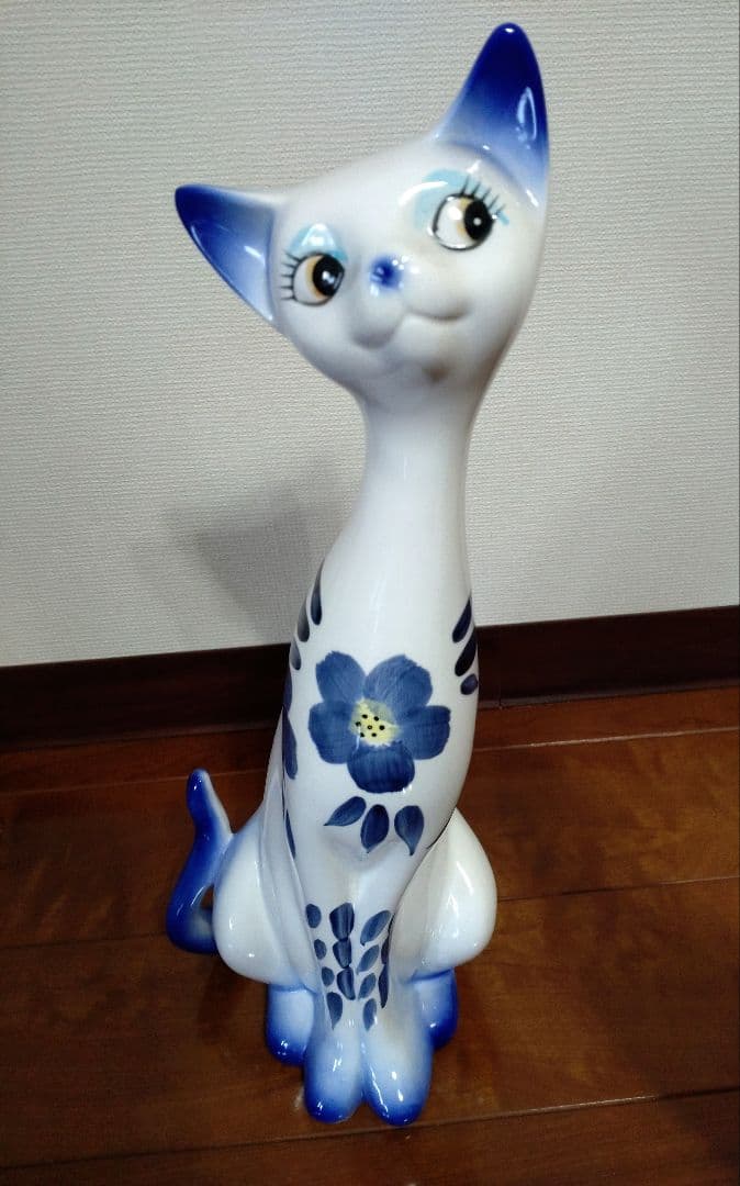 【昭和レトロ】 陶器製 シャム猫 置物 インテリア オブジェ 飾