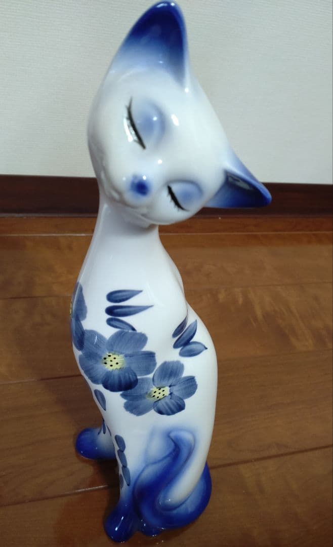 【昭和レトロ】 陶器製 シャム猫 置物 インテリア オブジェ 飾