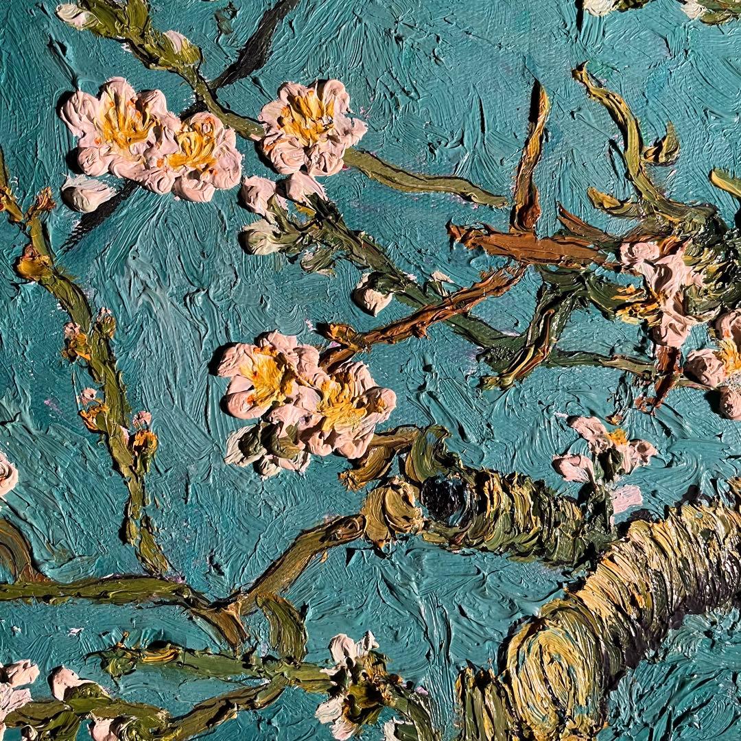 ★特大秀作★手書き油絵 ゴッホ 花咲くアーモンドの枝 額付 絵画 油彩画