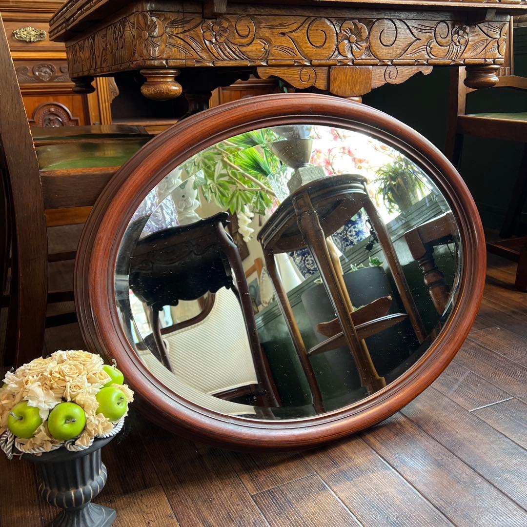 k584r121 イタリア製 クラシカルな木製ウォールミラー 壁掛け鏡 オーバル