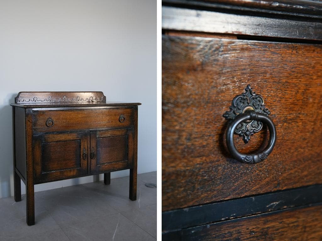 英国アンティーク木製カップボード/キャビネット/キッチン収納/飾り棚92-105