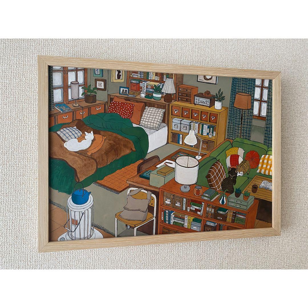 《送料無料》原画「くつろぐ3匹」猫イラスト