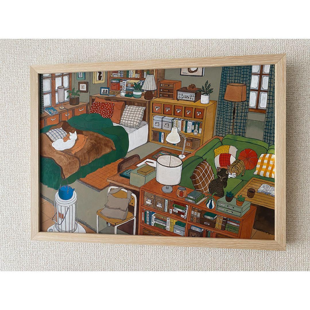 《送料無料》原画「くつろぐ3匹」猫イラスト