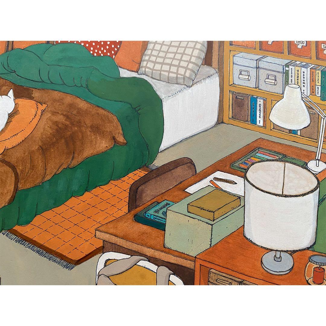 《送料無料》原画「くつろぐ3匹」猫イラスト