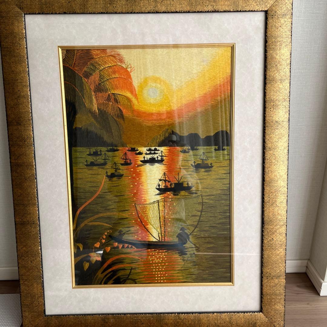 逸品）ベトナム手刺繍絵画 額なし - メルカリ